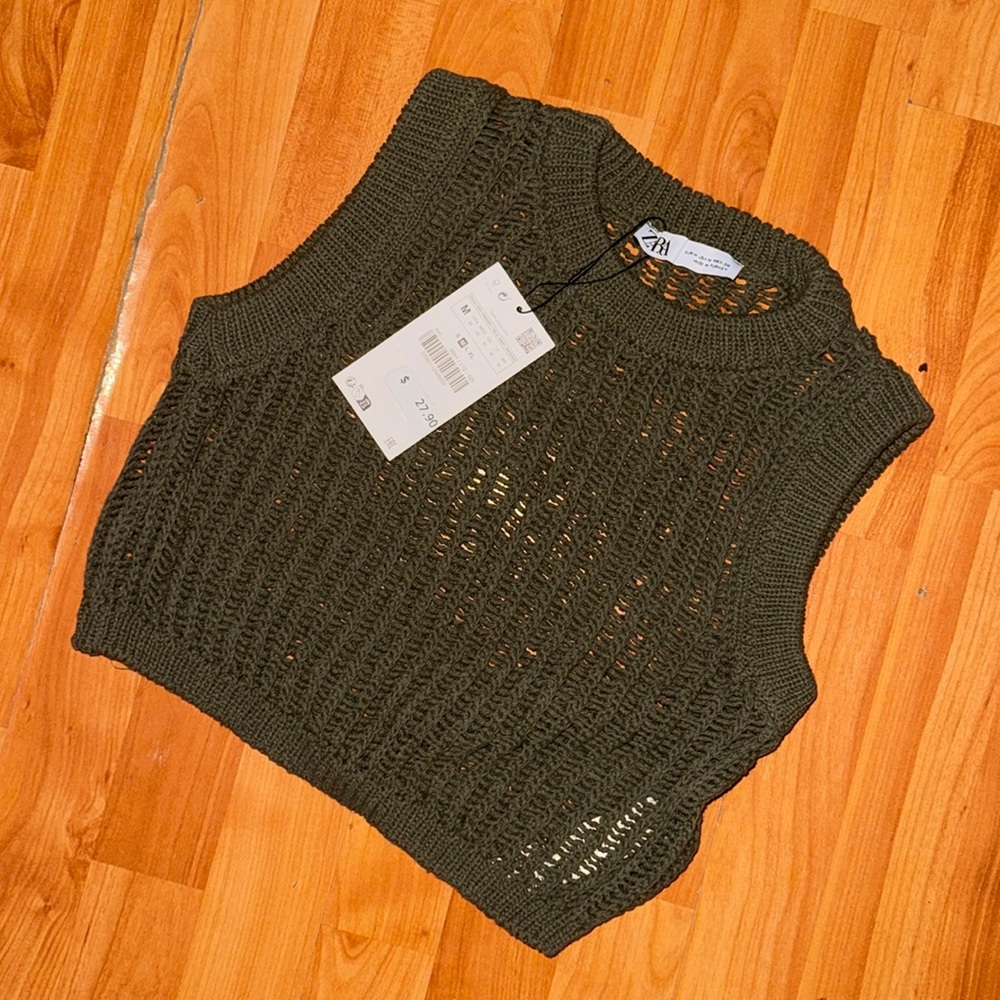 ZARA Green Crochet Vest